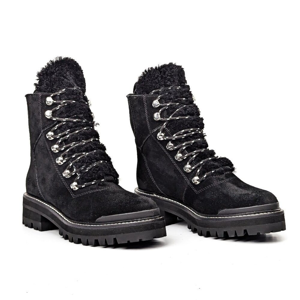 Marc Fisher Women Lizzie Lace-up Platform Black Shearling Combat Boots Sz 6